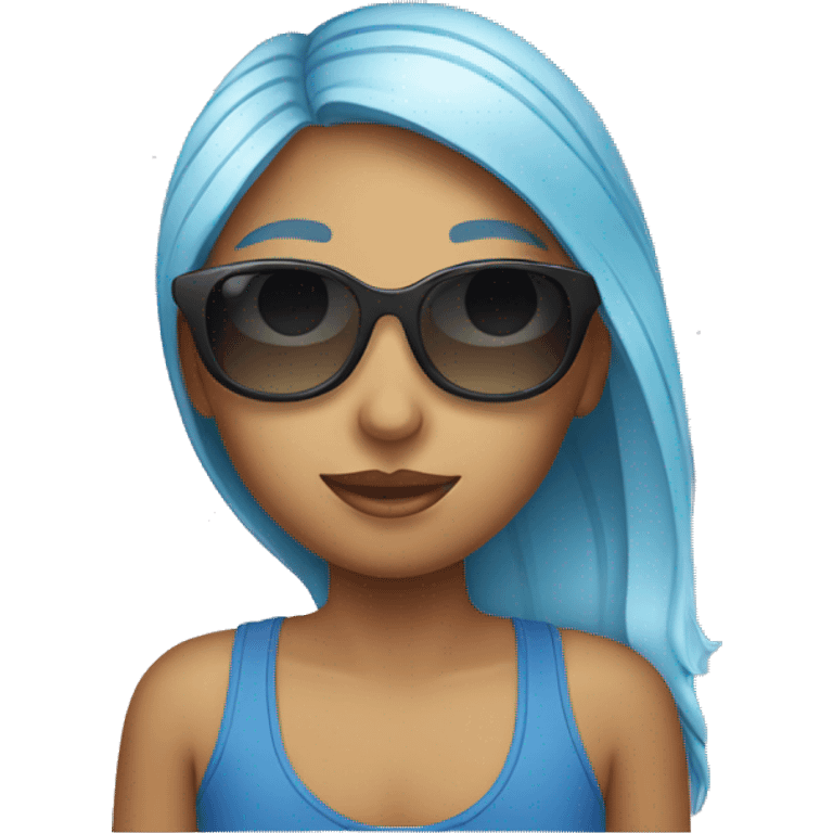 A a girl wearing sunglasses and drinking water  emoji