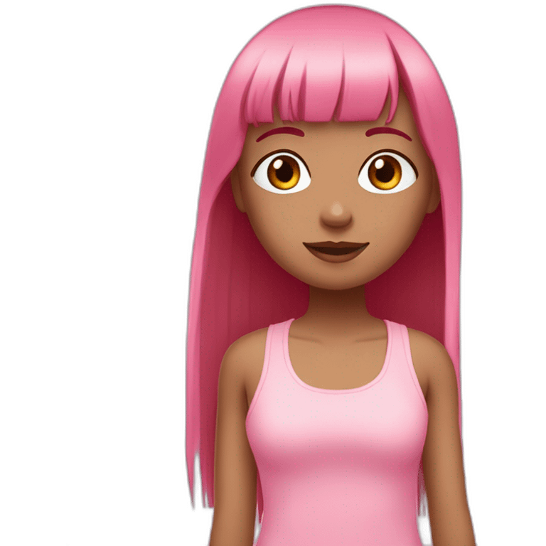 cute girl with dark brown eyes and long, straight rose hair with fringe and wearing pink tank top emoji