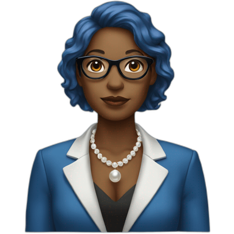 blue blazer, black woman, glasses, pearl necklace emoji