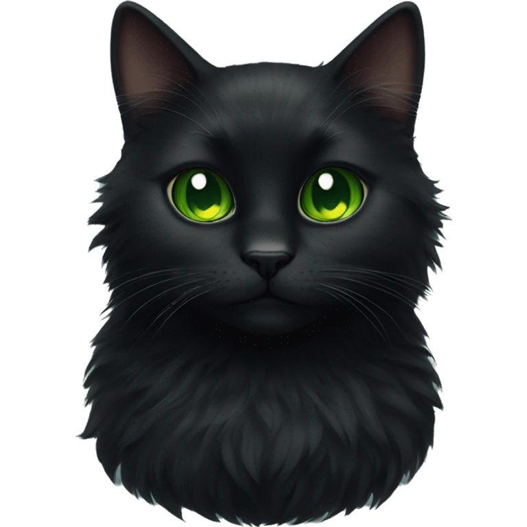 Fluffy black cat with green eyes emoji