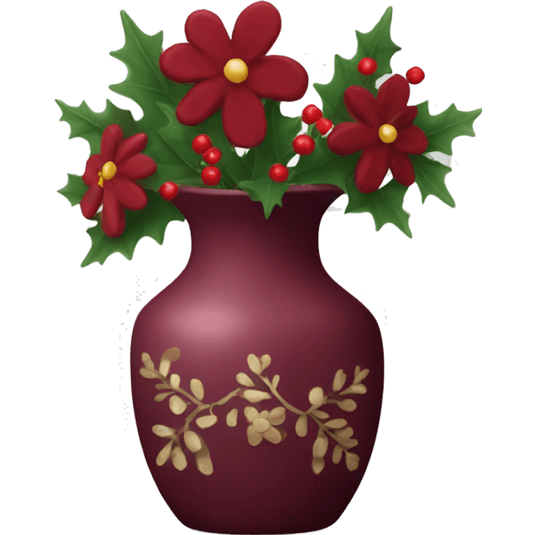 maroon Christmas vase with flowers emoji