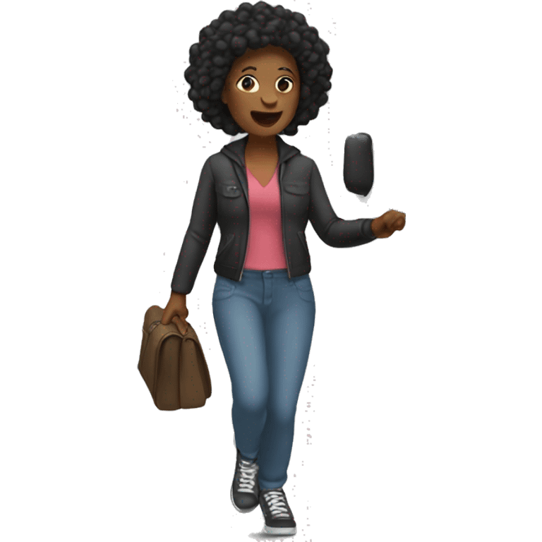 Black woman getting off bus emoji