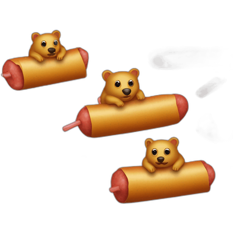 space wombats in a botat made of hotdog sausages emoji