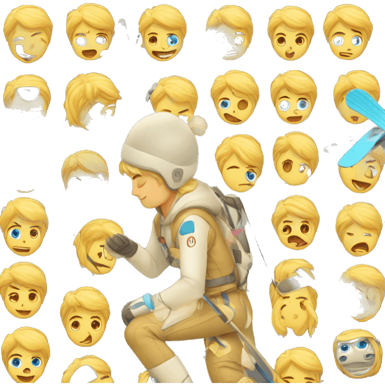 A blond teen man who’s hurt is knees on ski  emoji