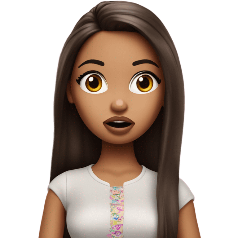 Hyper realistic bratz doll brunette with shocked face emoji