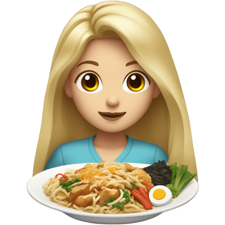  Blonde long hair girl eating Korean food emoji