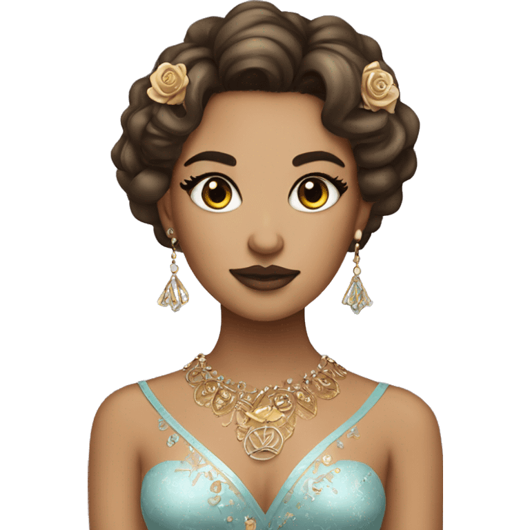 Create the zodiac sign leo as a brunette girl with elaborate makeup and dress that matches the zodiac sign  emoji