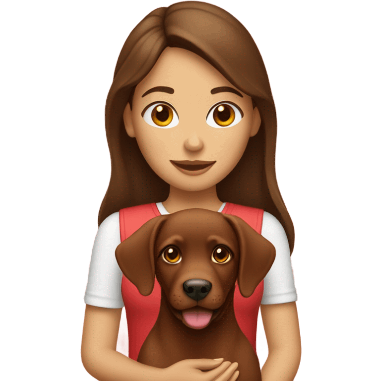 Brunette girl holding red lab emoji