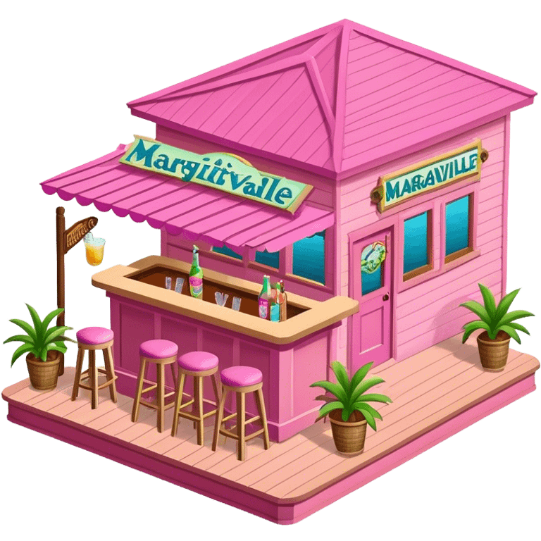 Pink margaritaville dockside bar, isometric exterior emoji