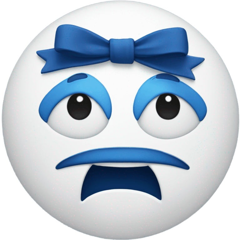 white cute emoji face with dark blue bow emoji