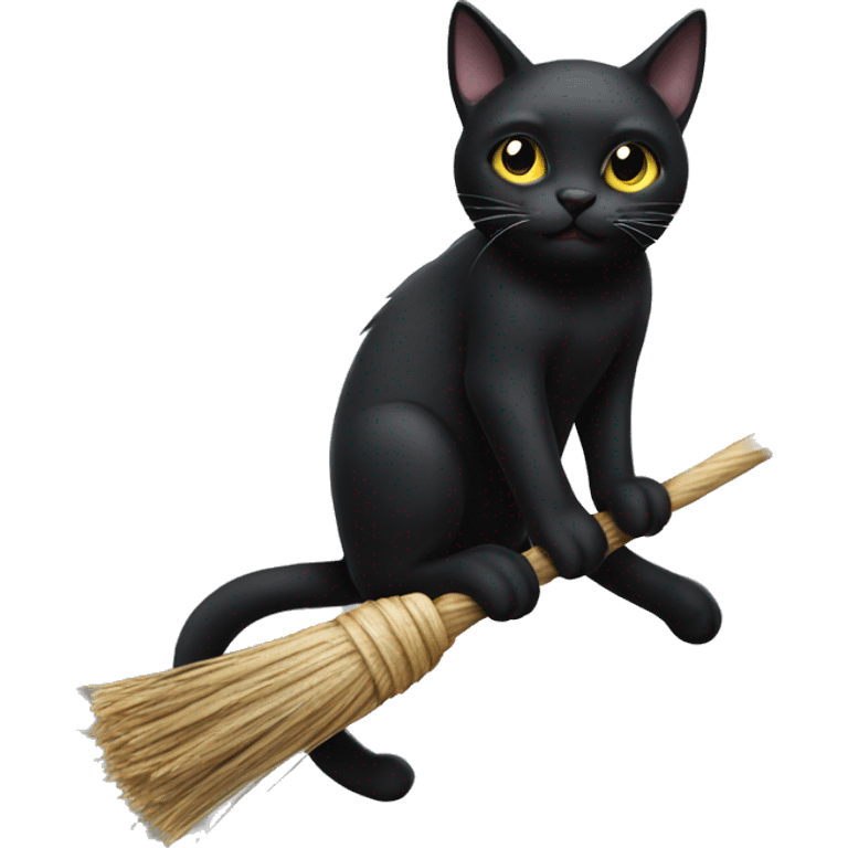 black cat on flying broom emoji