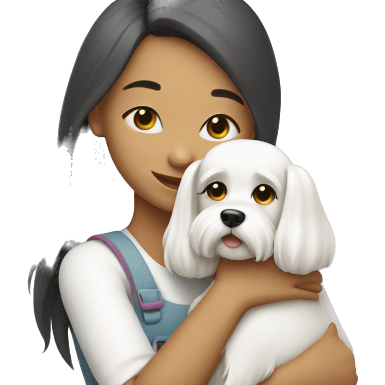 Girl hugging a Maltese dog emoji