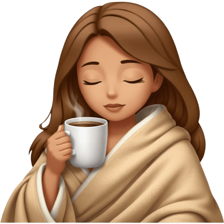 girl inside a blanket sipping coffee eyes closed emoji