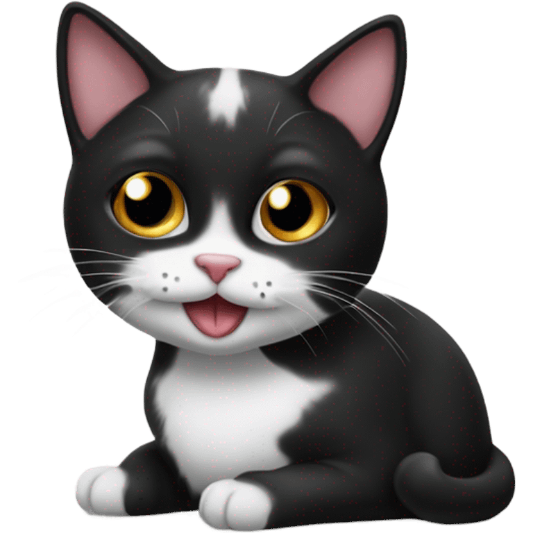 Black and white cat with a tongue out emoji