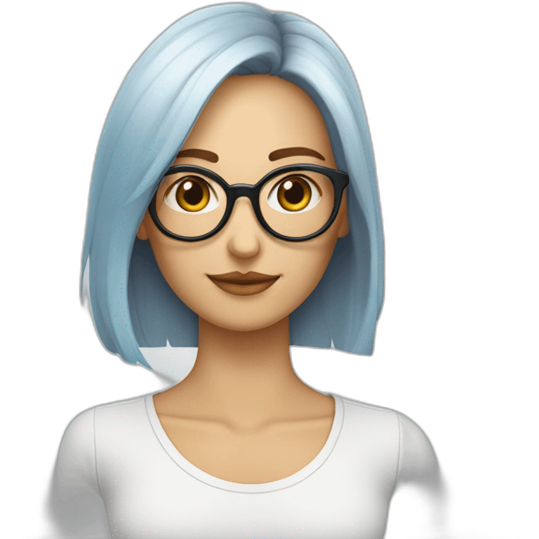 Mujer blanca pelo corto gafas azules ojos marrones emoji