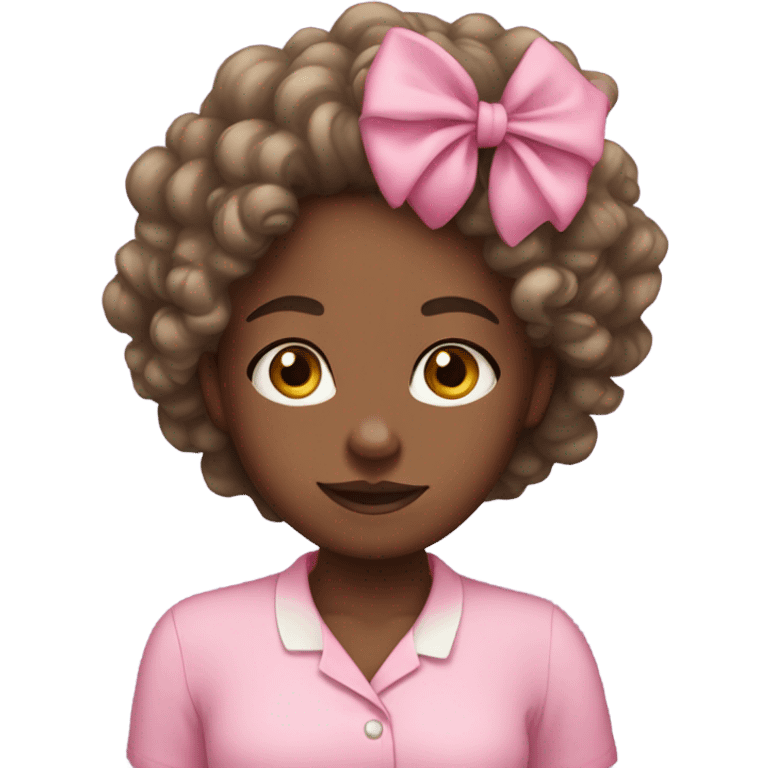 Black girl with curly hair and bows wearing a pink shirt  emoji