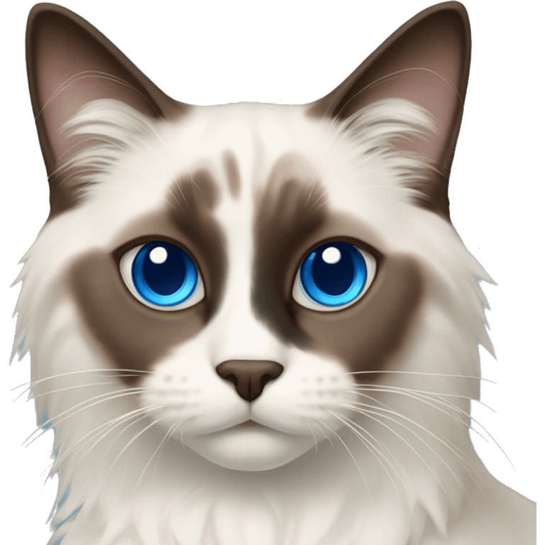 Ragdoll cat - dark brown face and ears, blue eyes, white nose, off white body and dark brown tail emoji