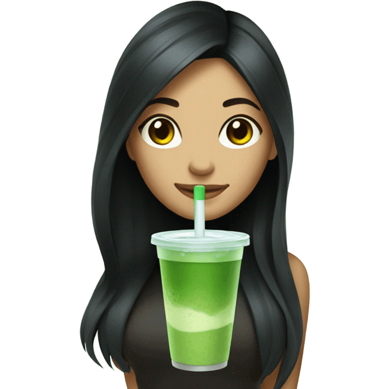 female with long black hair and an iced matcha emoji