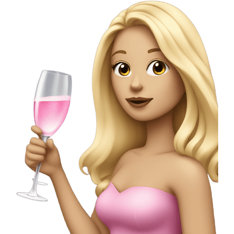 Pretty blonde lady with long hair drinking pink champagne emoji