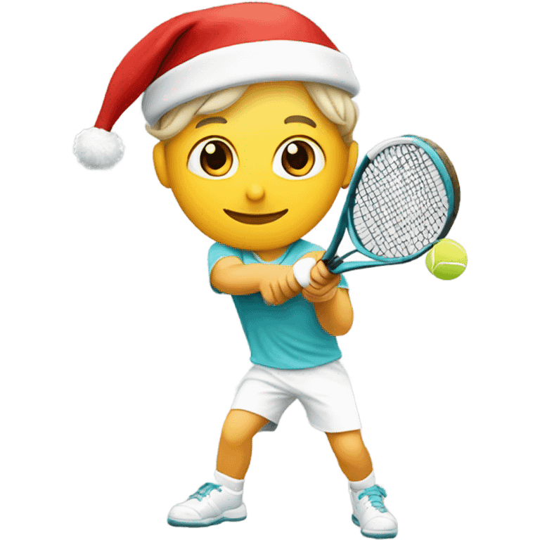 Tennis player playing tennis wearing Santa hat Caucasian emoji