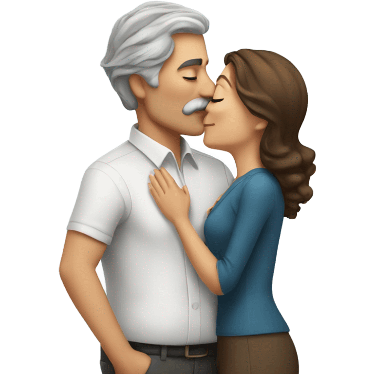 Grey haired man with mustache kissing woman with brown hair  emoji