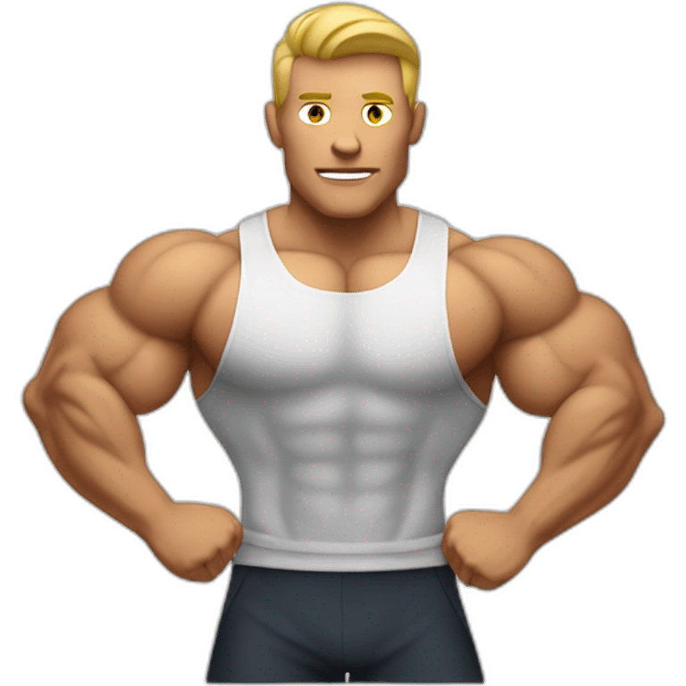 white bodybuilder with wide and dense back muscles back double biceps ppose emoji