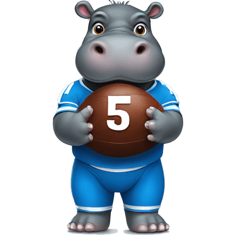 hippo holding football with blue jersey with the #5 emoji