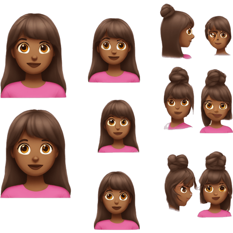 Brown girl with long brown bangs and pink crop top emoji