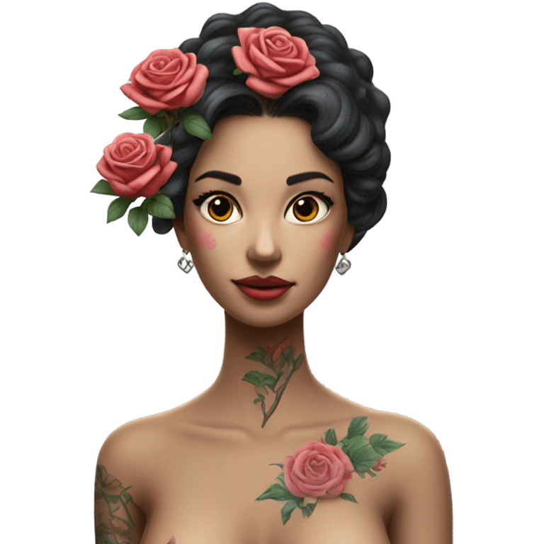 Hyper Realistic beautiful woman model with a small rose tattoo arranging flowers in a vase emoji