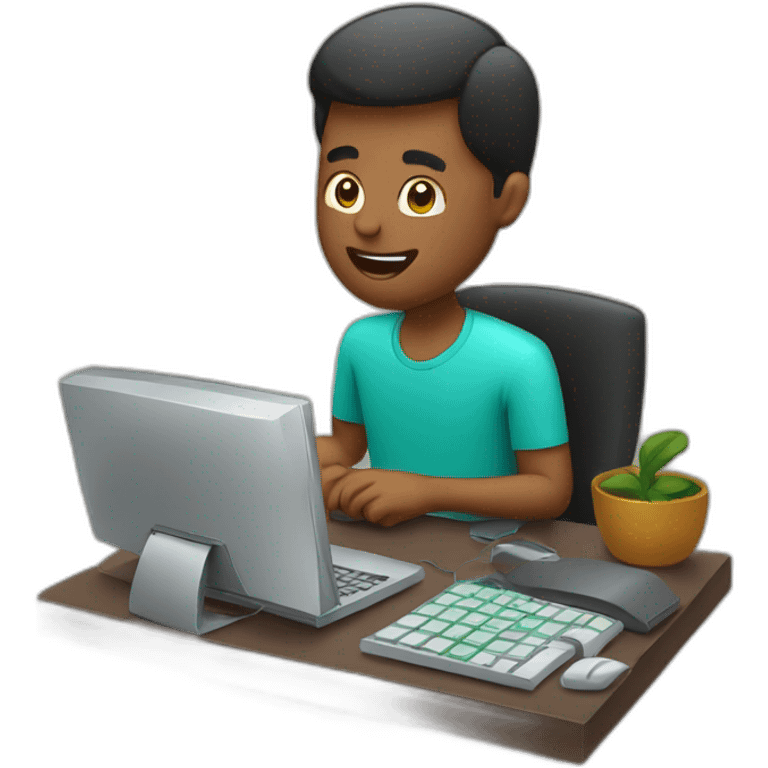 Guy trading stocks on computer emoji