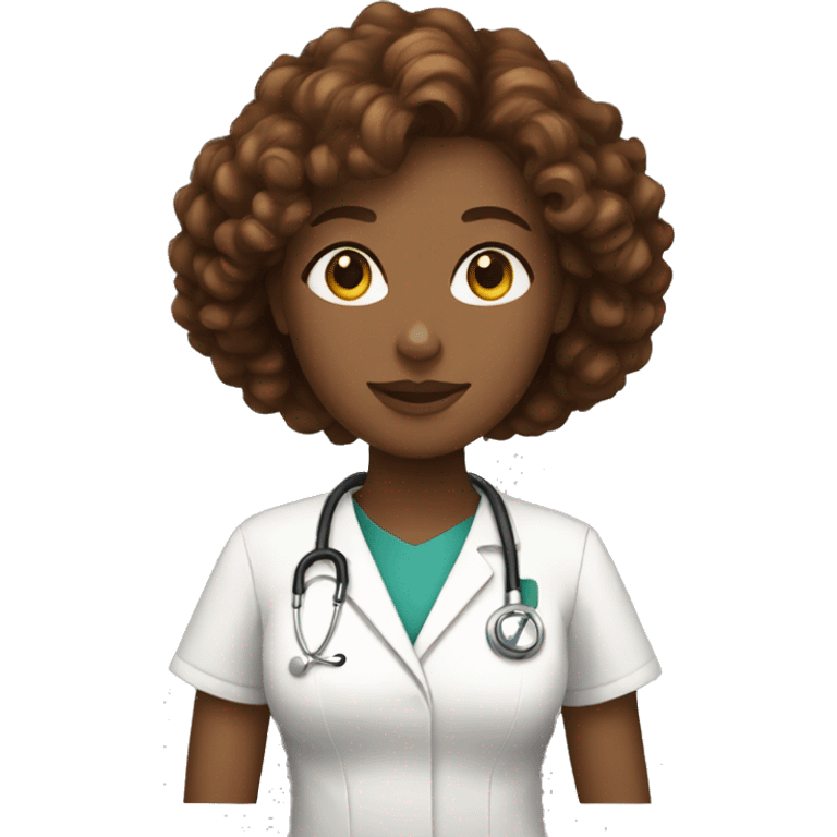 White nurse woman with curly brown hair wearing a cape emoji