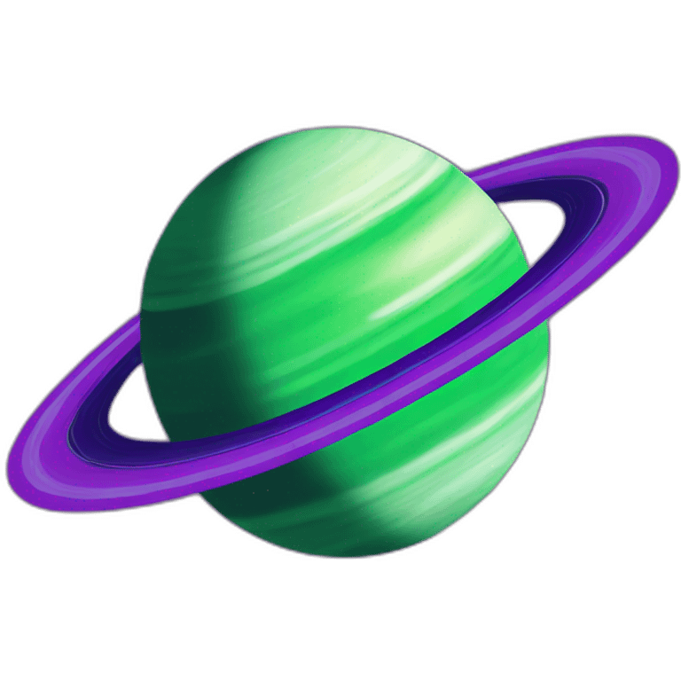 green planet with purple saturn rings and white moon emoji