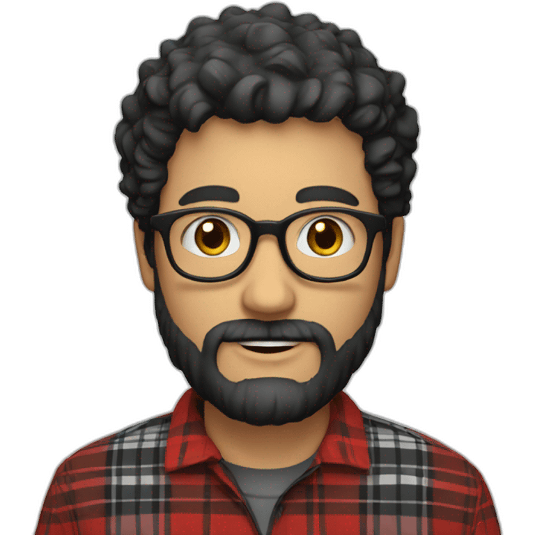 white man with beard, glasses, black curly hair and red plaid shirt emoji