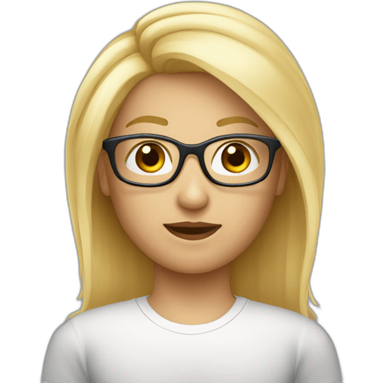 Blonde cheveux raides sportive yeux bleus et lunettes emoji