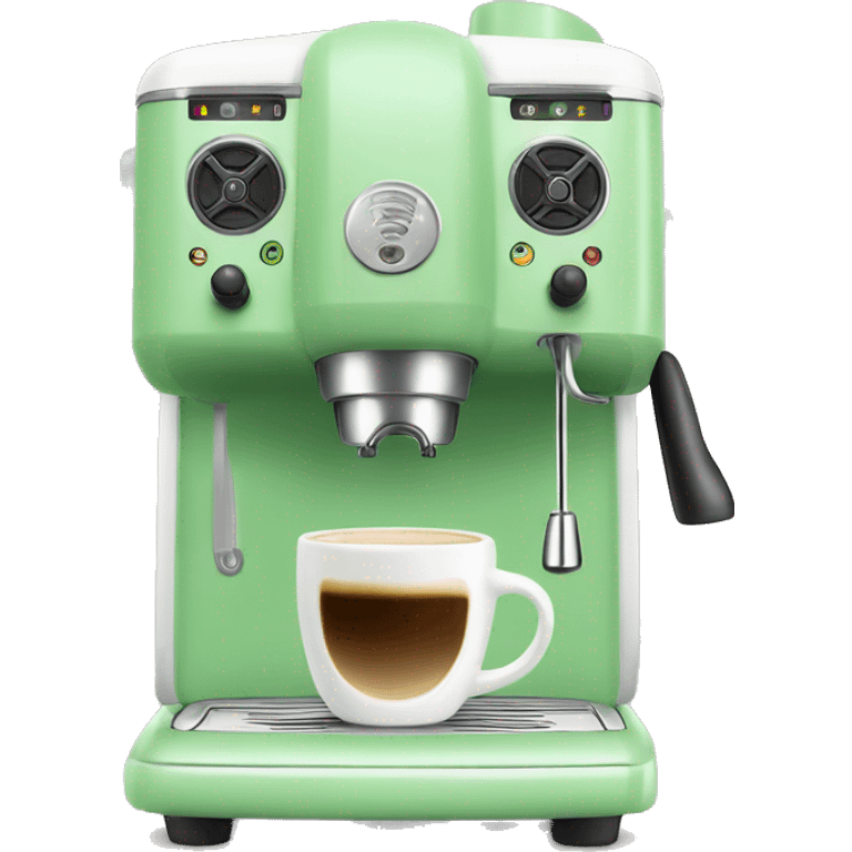 light baby green espresso machine with a white cup on it emoji