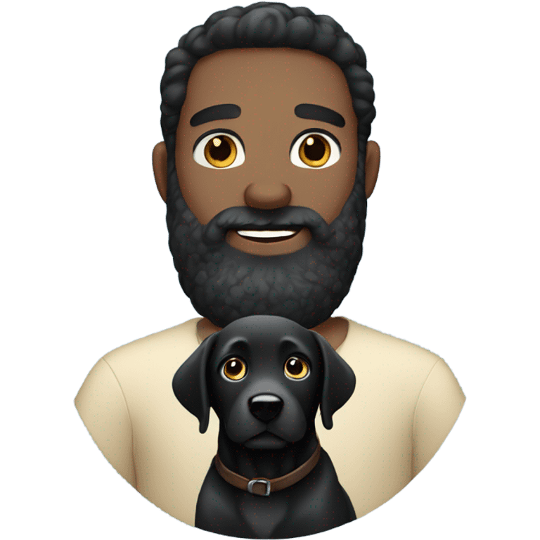 beard man black hair blue eyes holding black Labrador  emoji