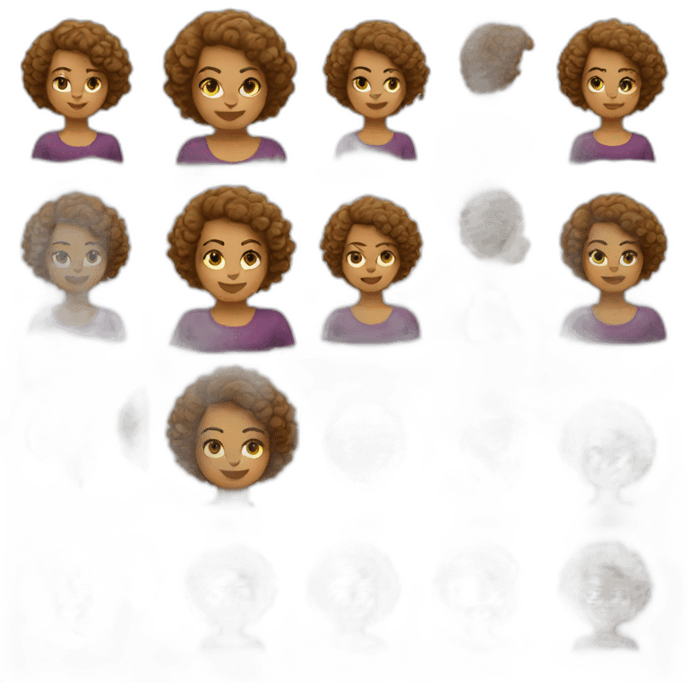 woman with short curly hair and a bit fat emoji