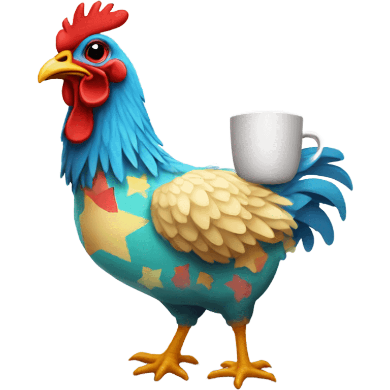 Chicken wearing pajamas, drinking coffee emoji