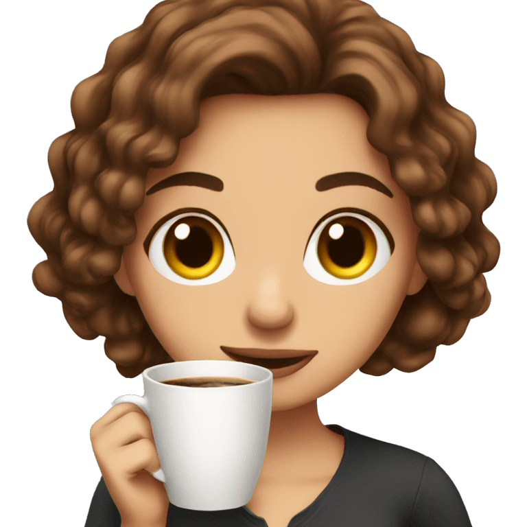 beautiful girl with brown hair and with cup of coffe emoji