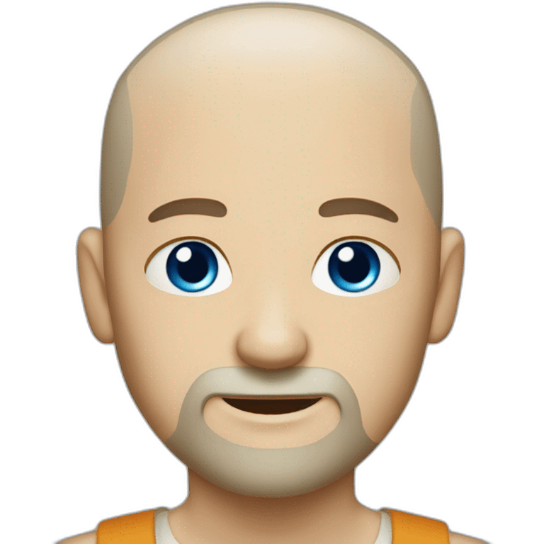 Shaved head man with short white beard and blue  eyes emoji