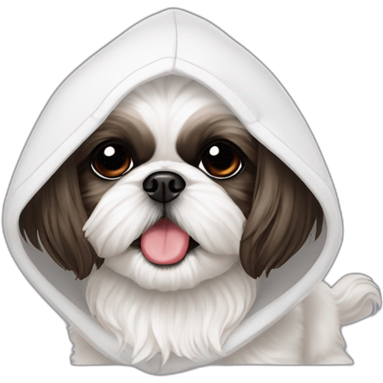 small shih tzu dark ears tongue out with white hood emoji