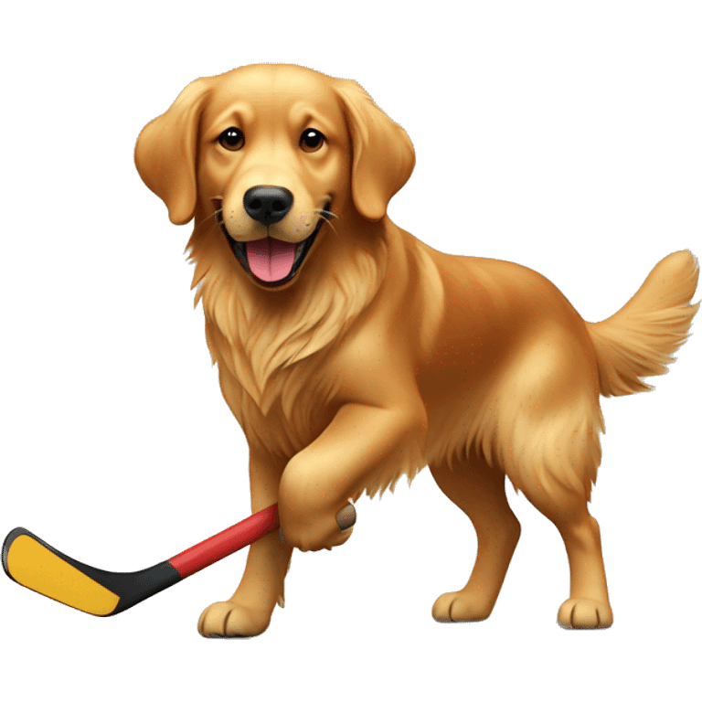 Red golden retriever playing hockey emoji