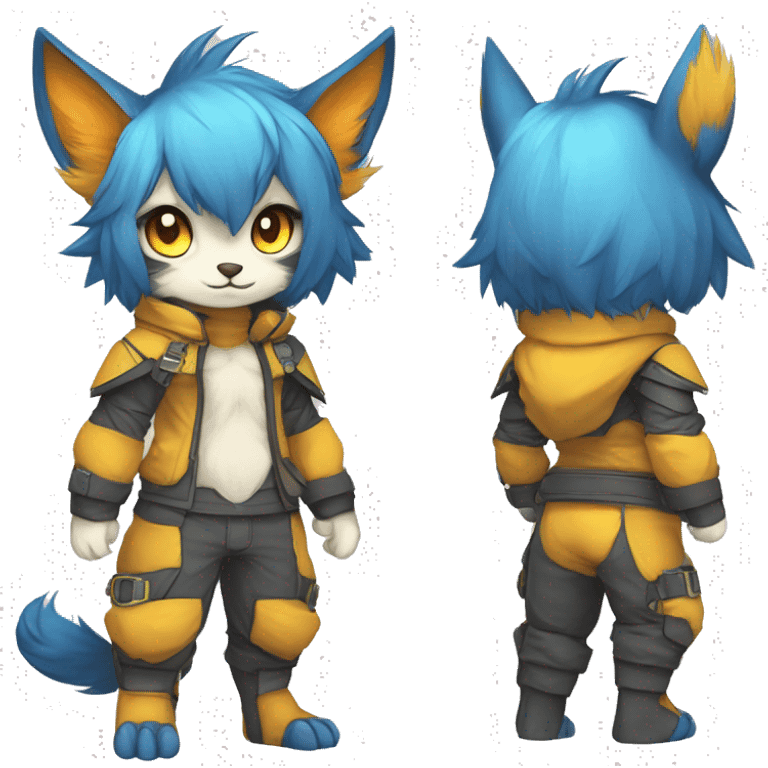 Anthro-Edgy-Cool-Blue-Yellow-Beige-Orange-Contrast-Colors-Fantasy-Fur-Sona-Chibi-Shiny-Fakémon-Hybrid full body emoji