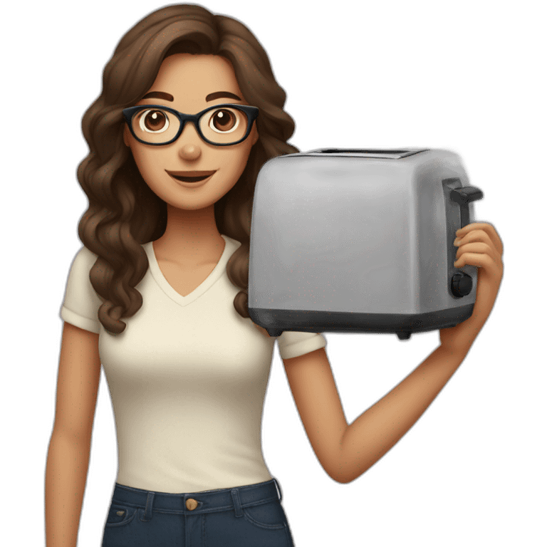 brown hair girl with glasses with toaster emoji