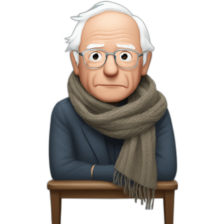 Bernie sanders freezing on chair wearing a scarf emoji