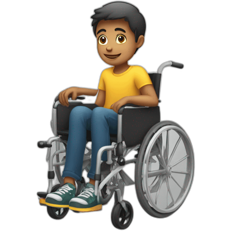 boy on wheelchair next to car emoji