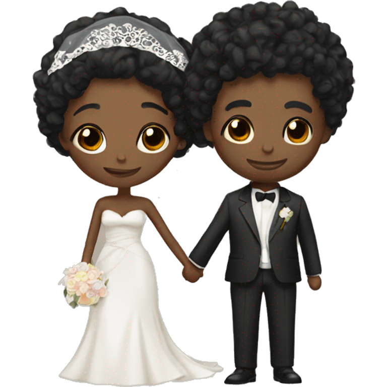 African Bride and Groom. Black short curly hair. Hugging each other. Eyes closed. Black hair. emoji