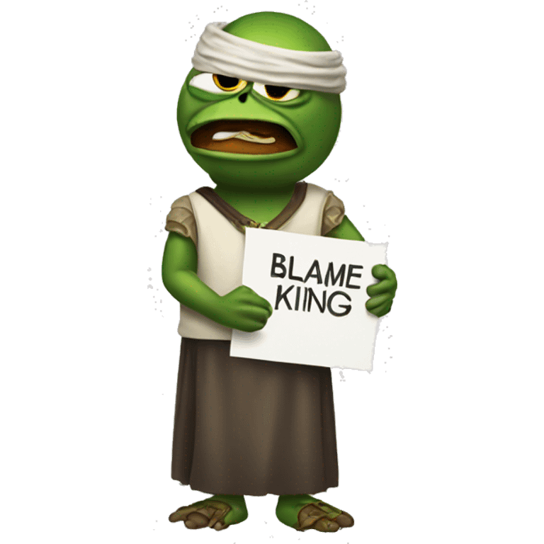 pepe holding Sign that reads Blame King emoji