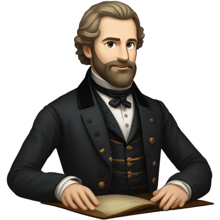 Ivan Kharytonenko, a famous Ukrainian philanthropist from Sumy. The emoji should depict him with a kind and noble expression, a well-groomed beard, and dressed in elegant 19th-century attire—such as a dark frock coat and a high-collared shirt. Include subtle details that reflect his status as a patron, such as a small book or a symbolic gesture of generosity (e.g., holding a coin or extending a hand) emoji