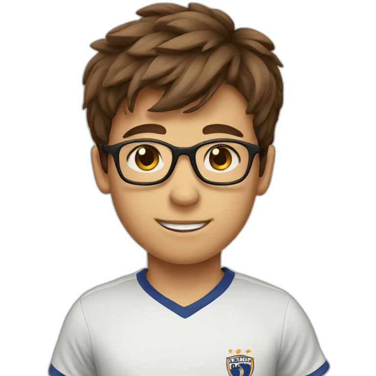 boy with brown hair and glasses playing soccer emoji